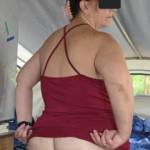 Wife laying on the bed in the camper flashing me her ass to show me she was not going to be wearing any underwear under her dress that she was going to be wearing to the club.