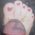 my cock and the beautiful toes of mrs. CGEYOF.Filling her request for cum on her picture.