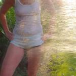 Outside fun with wet shirt.  Like getting wet?