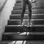 A friend came over during the summer on one of the hottest days of the year and decided to pose in the stairs of the local commuter train station. Did he have the right fare to board the train?