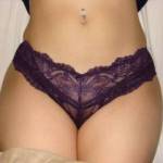 See my blonde trimmed pussy under my sexy purple panties...?