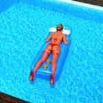 just in heels and latex stockings in the pool