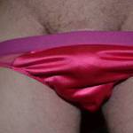 Sissy male pink panties. Would you like me to pull them down a little further for you?