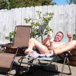Hubby giving me a  show as i walk in on him playing outside while sunbathing