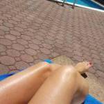 by the pool maybe you can cum on her legs or feet