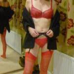 jacket and red lingerie