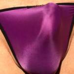my smooth bulge beneath this silky-smooth purple silk g-string