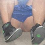 show my ass crack with my shoe.