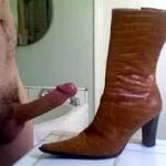 so horny and so hard! my cock was throbbing. these are my wife's boots, when she wear's them she's about 6'0. I've never stroked to shoes or boots before, but the thought of my wife bending over wearing these is so hot! what do you think?