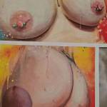 Hubby stroking his cock to pictures he had made of me!