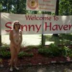 Photo under banner at resort