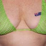 Bev got this bikini off the Aussie ebay. A few emails went between Bev and the seller about sizing and if the bikini would loosen up and go baggy when wet.  Weeks after it arrived the seller asked Bev if she would send a few photos of her wearing it.