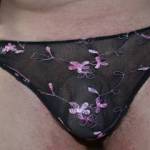 Pink flowers on female thong, getting ready for the summer.