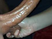 Wife rewarding me with a sexy oily handjob