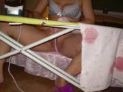 doing the ironing showing my mussy under the board i do love being nude or just showing my pussy