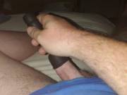 New vibrating toy in my cock hole while teasing the tip.