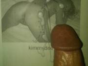 Cumming on the delicious kimmydee.  I like that she's looking as me as I shoot all over her ass.