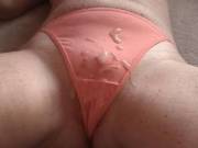 The aftermath of jerking Jamie off on my new favorite peach thongs! Such a turn-on! :)