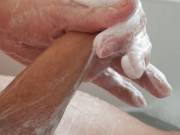 Stretching out that soapy cock