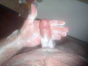 Hubby's soaped up cock and balls in the shower!