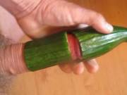 Trying to push my dick into a cucumber ... aaah!