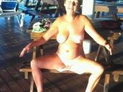 Nude for breakfast at the beach restaurant