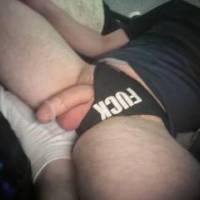 My dick pulled out side of my jockstrap, anyone down for whats printed on my jock?