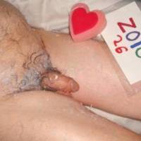 A view as I sit on my recliner some time after toy play... my lubed dick, hair and skin... A W290 camera was used.