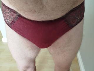 Trying on my wifes used panties.