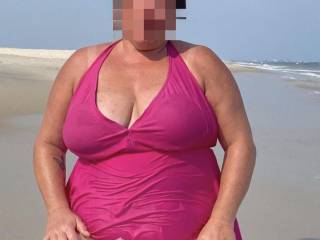 Another beach shot.  She shaves mostly during the summer.   Dirty comments welcomed.