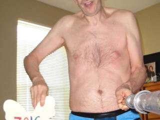 A frontal selfie view of me wearing my blue undie in the daylight after my hibernation and the blinds are still closed. A W290 camera was used on a monopod.