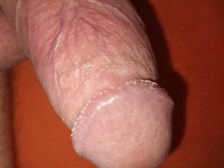 My uncut hard cock with foreskin pulled back
