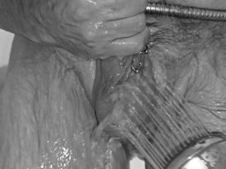 Just another shower Scene with the sprayer on my pierced cock and balls