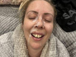 She is always so happy to be covered in cum. Who else loves sluts??