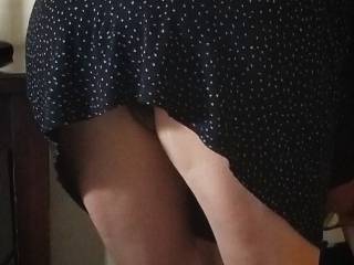 We return home and leave the hotel in a few minutes. It seems that my slut has decided to walk without panties under her dress.