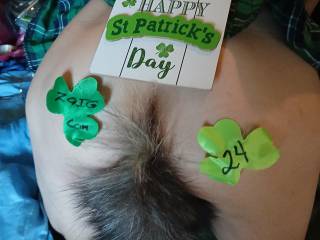 She dressed up for Saint Patrick\'s Day and I put her butt plug in for her.