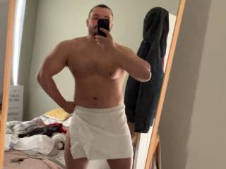 Posing in my towel, get on your knees and I’ll drop the towel.