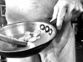 Fixing breakfast.