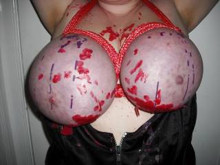 Wax play with my big tits bound anyone want to help my Master?