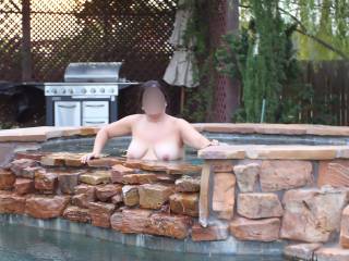 Naked in the hot tub!