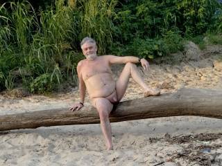 We were at the creek again and this tree had washed up on the beach after a big rain so we took photo op before it was gone on down the creek. Wonder how many of us we can fit on the log with him all naked for a pic?