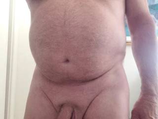 Showing off my good size limp cock and balls, and large abs.