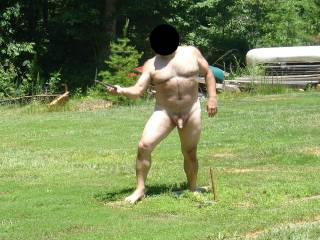 here I am playing by myself outside.Would any women like to play with a horny old man?