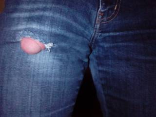 My dick poking through a hole in my jeans