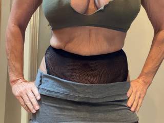 Crotchless hose with mini skirt and ripped top
