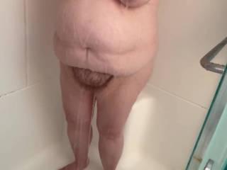 My big titty, hairy wife, taking a shower