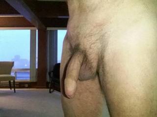 Naked  in the party room at a friend' s condo building. Gonna have some fun.