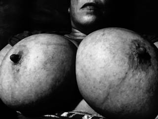 B&W big boobs with hard nipples