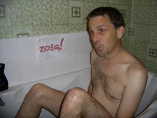 here's my gorgeous hubby taking a quick bath - any one want to help him?