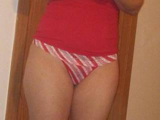 Front side of my "candy cane" thongs, as my man calls them.